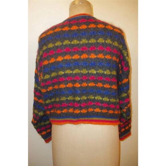 Mexx Gray & Multi-colored Mohair Blend Button Front Cropped Cardigan Sweater M - Picture 4 of 8